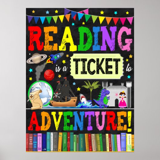 Lezen is een Ticket to Adventure Classroom Poster (Voorkant)