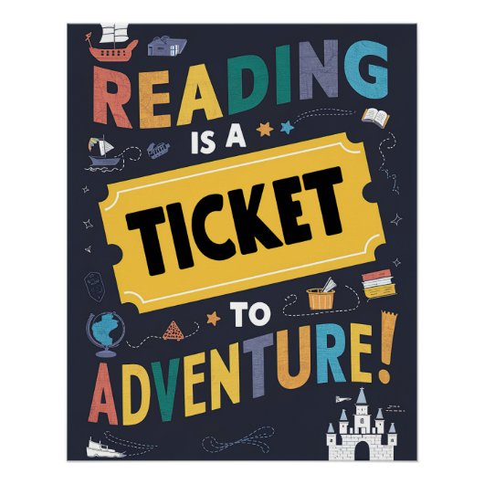 Lezen is een ticket voor avontuur Glossy Poster (Voorkant)