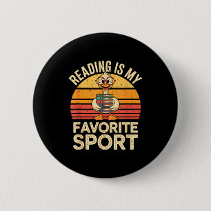 Lezen is favoriete sport grappige gans boekenwurm ronde button 5,7 cm