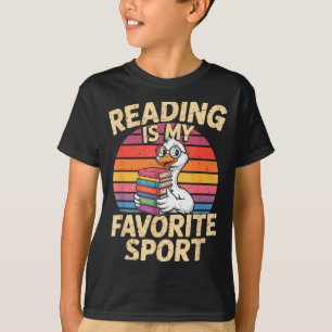 Lezen is favoriete sport grappige gans boekenwurm t-shirt