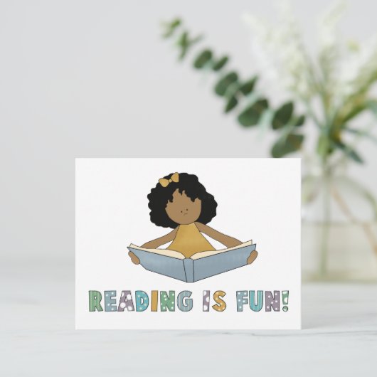Lezen is leuk! briefkaart (Staand voorkant)