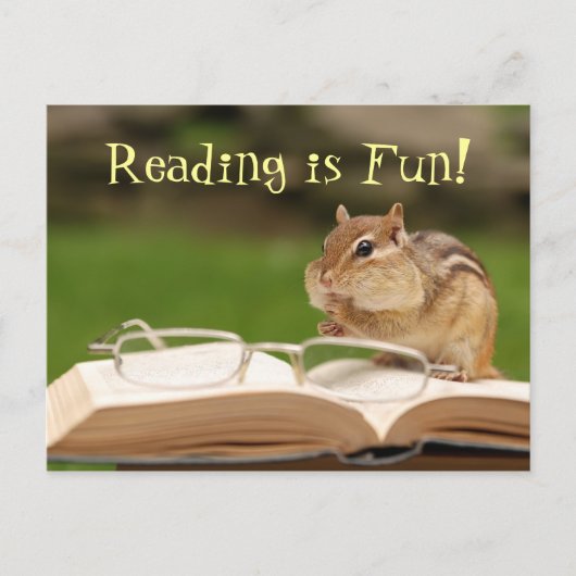 Lezen is leuk! Chipmunk Briefkaart (Voorkant)