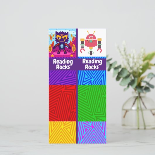 Lezen is leuk, kat, robot bladwijzer kaart (Staand voorkant)