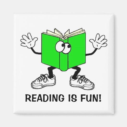 "Lezen is leuk!" Koelkast magneet VIERKANT (Voorkant)