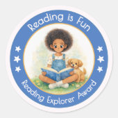 Lezen is leuk Reading Explorer Award Ronde Sticker (Voorkant)