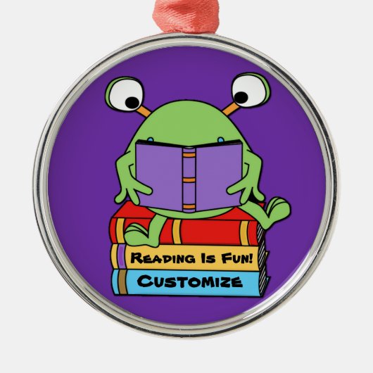 Lezen is leuk schattig boek liefdevolle alien metalen ornament (Voorkant)