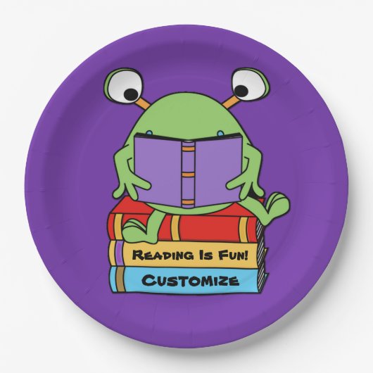 Lezen is leuk schattig boek liefdevolle alien papieren bordje (Voorkant)