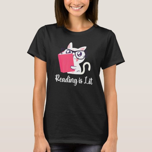 Lezen Is Lit Katten Boek T-shirt (Voorkant)