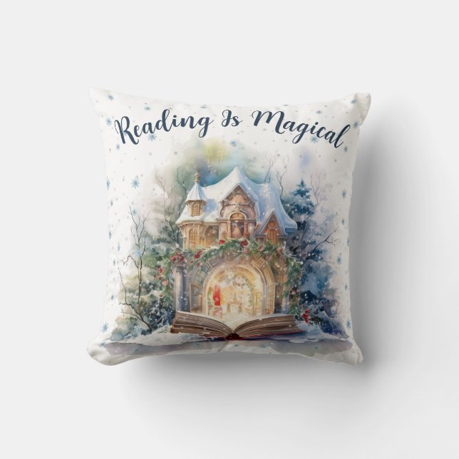 Lezen is magisch sneeuwvlokontwerp kussen (Voorkant)