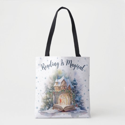 Lezen is magisch sneeuwvlokontwerp tote bag (Voorkant)