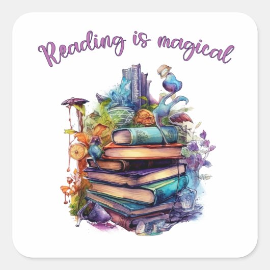 Lezen is Magisch Vierkante Sticker (Voorkant)