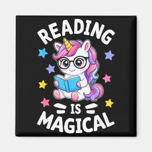 Lezen is magische schattige eenhoorn bibliothecari magneet