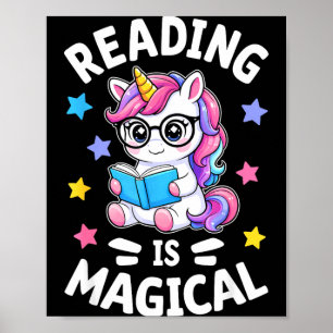 Lezen is magische schattige eenhoorn bibliothecari poster