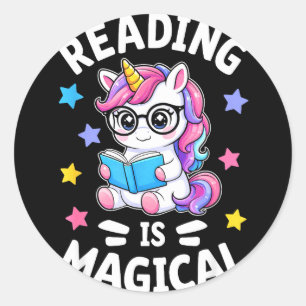 Lezen is magische schattige eenhoorn bibliothecari ronde sticker