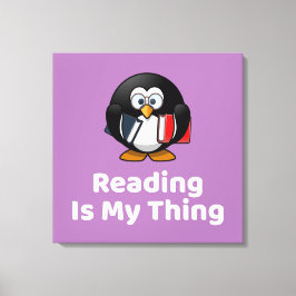 Lezen is mijn ding Pinguïn Grappig Lezen Canvas Afdruk