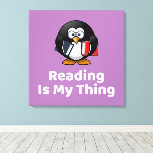 Lezen is mijn ding Pinguïn Grappig Lezen Canvas Afdruk (Insitu (Houten vloer))