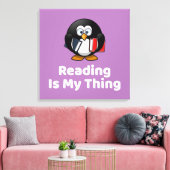 Lezen is mijn ding Pinguïn Grappig Lezen Canvas Afdruk (Insitu (Woonkamer))