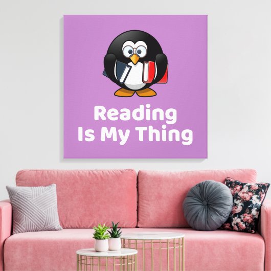 Lezen is mijn ding Pinguïn Grappig Lezen Canvas Afdruk (Insitu (Woonkamer))