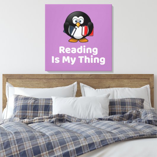 Lezen is mijn ding Pinguïn Grappig Lezen Canvas Afdruk (Insitu (Slaapkamer))