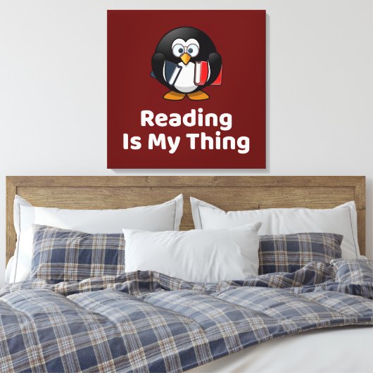 Lezen is mijn ding Pinguïn Grappig Lezen Canvas Afdruk (Insitu (Slaapkamer))