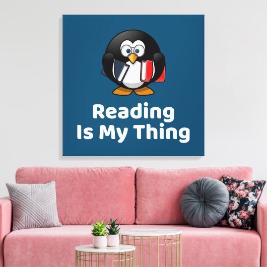 Lezen is mijn ding Pinguïn Grappig Lezen Canvas Afdruk (Insitu (Woonkamer))