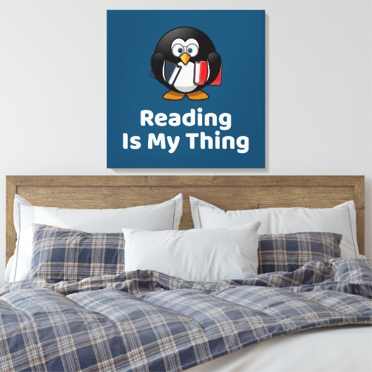 Lezen is mijn ding Pinguïn Grappig Lezen Canvas Afdruk (Insitu (Slaapkamer))