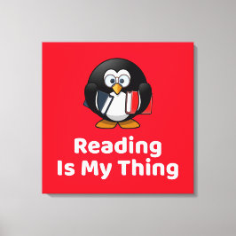 Lezen is mijn ding Pinguïn Grappig Lezen Canvas Afdruk
