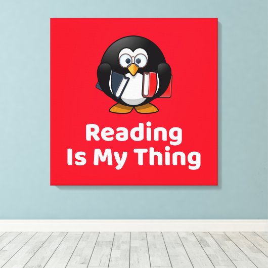 Lezen is mijn ding Pinguïn Grappig Lezen Canvas Afdruk (Insitu (Houten vloer))