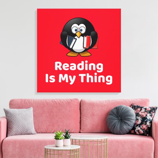 Lezen is mijn ding Pinguïn Grappig Lezen Canvas Afdruk (Insitu (Woonkamer))
