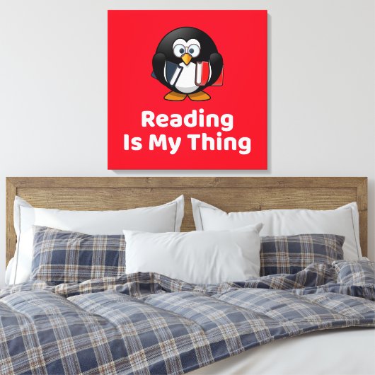 Lezen is mijn ding Pinguïn Grappig Lezen Canvas Afdruk (Insitu (Slaapkamer))