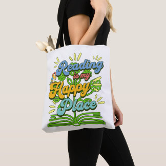 Lezen is mijn geluksplek Kleurrijke boodschappenta Tote Bag