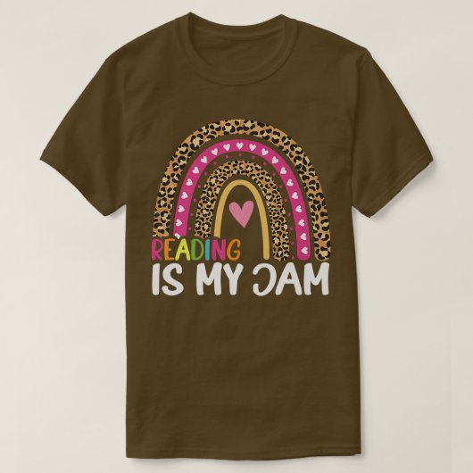 Lezen is mijn Jam Leopard Rainbow, boekenlover T-shirt (Design voorkant)