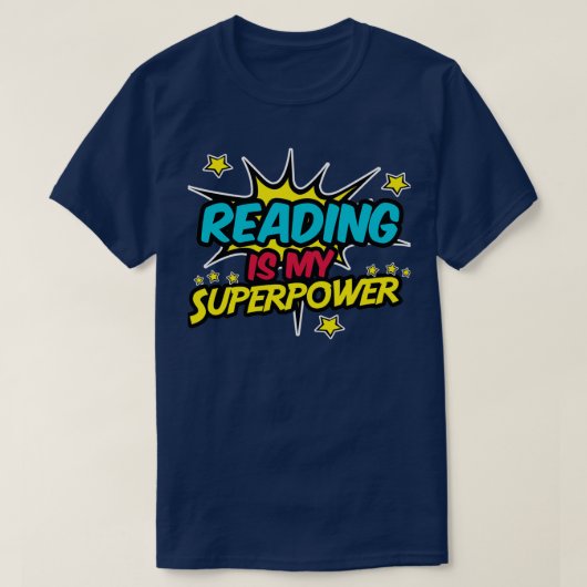 Lezen is Mijn Superpower Retro  Books Readi T-shirt (Design voorkant)