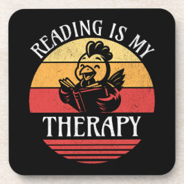 Lezen is mijn therapie Grappig boek Kip lezen Bier Onderzetter