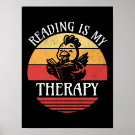 Lezen is mijn therapie Grappig boek Kip lezen Poster