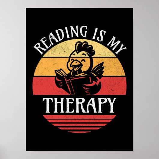 Lezen is mijn therapie Grappig boek Kip lezen Poster (Voorkant)