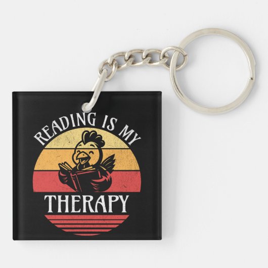 Lezen is mijn therapie Grappig boek Kip lezen Sleutelhanger (Achterkant)