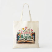 Lezen is mijn therapie Wildflower Book Bag Tote Bag (Voorkant)