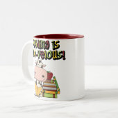 Lezen is moo-velous tweekleurige koffiemok (Voorkant links)