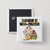 Lezen is moo-velous vierkante button 5,1 cm (Voorkant /achterkant)