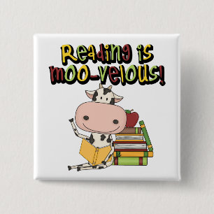 Lezen is moo-velous vierkante button 5,1 cm