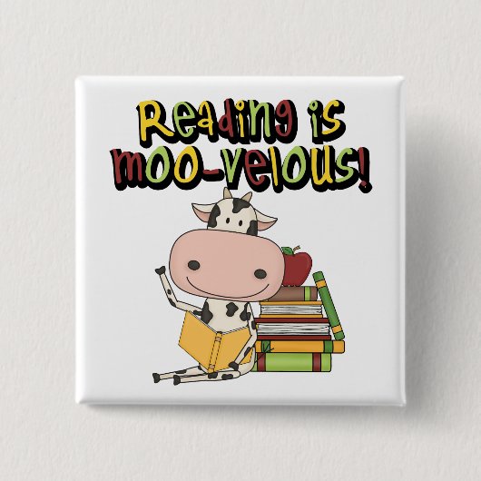 Lezen is moo-velous vierkante button 5,1 cm (Voorkant)