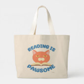 Lezen is Pawsome Funny Book Fun Toon Kat Grote Tote Bag (Achterkant)