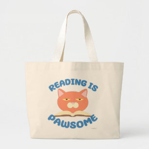 Lezen is Pawsome Funny Book Fun Toon Kat Grote Tote Bag