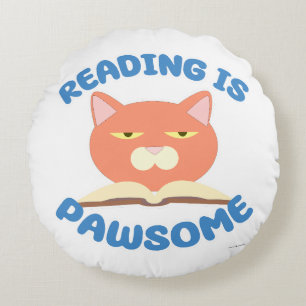 Lezen is Pawsome Funny Book Fun Toon Kat Rond Kussen