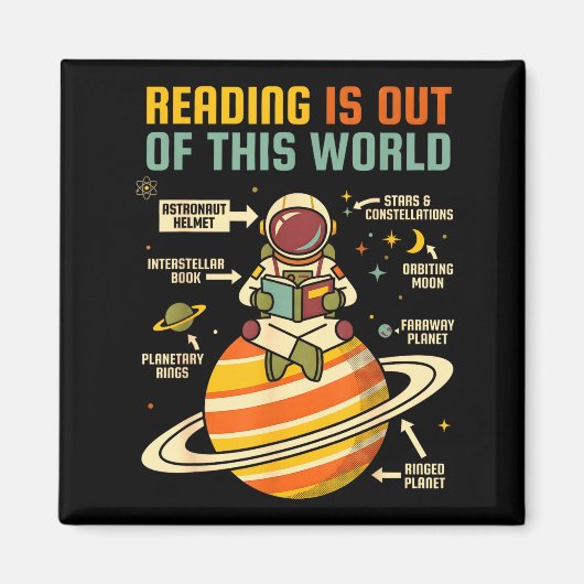 Lezen is uit deze wereld astronaut leest magneet (Voorkant)