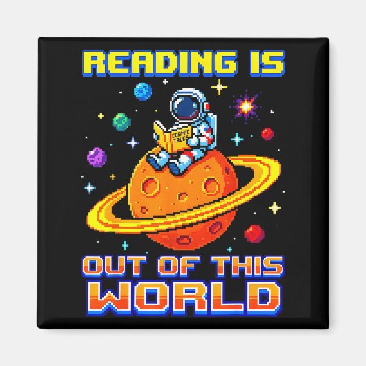 Lezen is uit deze wereld astronaut leest magneet (Voorkant)