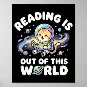 Lezen is uit deze wereld grappige kat ruimte boeke poster