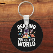 Lezen is uit deze wereld leuke ruimteboeken sleutelhanger (Voorkant)