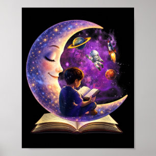 Lezen is uit deze wereld maan lezen boek poster